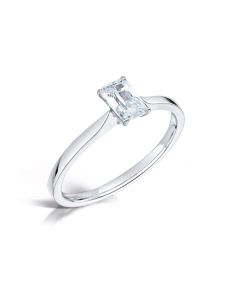 Platinum emerald cut single stone engagement ring. 0.84cts