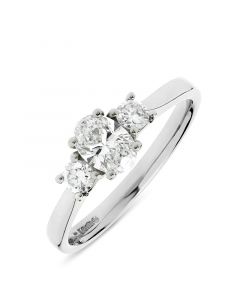 Platinum oval and brilliant round cut diamond engagement ring. 0.53cts