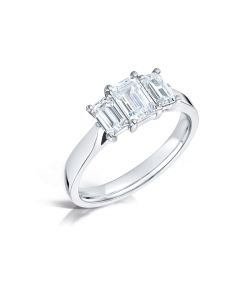 Platinum three stone emerald cut diamond engagement ring. 0.66cts