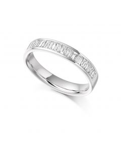 18ct white gold 4.3mm baguette cut diamond channel set half hoop eternity ring. 0.76cts