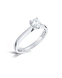 Platinum brilliant round cut single stone diamond engagement ring. 0.50cts