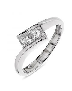 Platinum two stone princess cut diamond engagement ring. 0.61cts