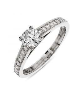 Platinum brilliant round cut single stone ring with diamond shoulders. 0.50cts