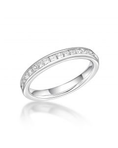 18ct whit gold 3.5mm channel set half hoop princess cut diamond eternity ring. 0.78cts