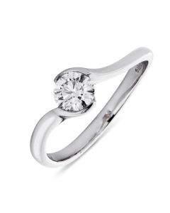 Platinum brilliant round cut diamond single stone engagement ring. 0.50cts