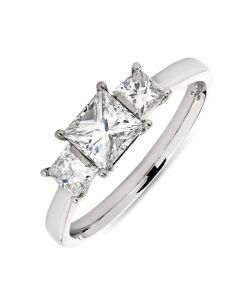 Platinum three stone princess cut diamond engagement ring. 0.71cts