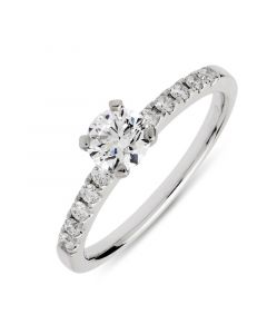 Platinum brilliant round cut single stone ring with diamond shoulders. 0.50cts