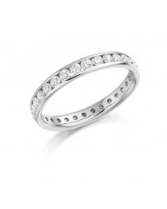 Platinum 3.85mm brilliant round cut diamond channel set full hoop eternity ring. 1.21cts