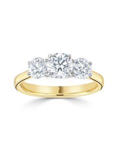 18ct yellow gold 3 stone brilliant round cut diamond engagement ring. 0.52cts