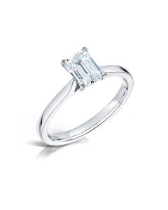 Platinum emerald cut single stone engagement ring. 1.01cts