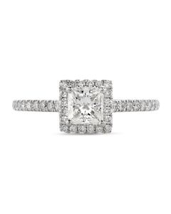 Platinum princess cut diamond halo engagement ring. 0.52cts