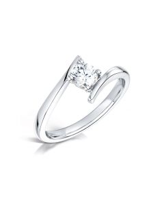 Platinum brilliant round cut diamond single stone crossover engagement Ring. 0.54cts