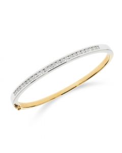 18ct yellow and white gold channel set diamond bangle. 1.45cts