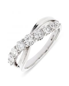 Platinum 9 stone brilliant round cut diamond crossover dress ring. 0.95cts