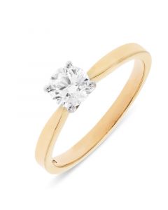 18ct yellow gold brilliant round cut single stone engagement ring. 0.50cts