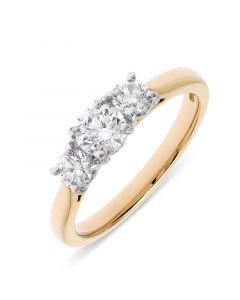 18ct yellow gold 3 stone brilliant round cut diamond engagement ring. 0.50cts