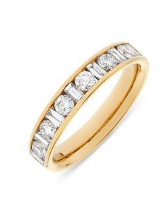 18ct yellow gold brilliant round and baguette half hoop eternity ring. 0.76cts