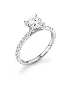 Platinum brilliant round cut diamond 4 claw engagement ring with diamond shoulders. 0.70cts