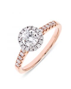 18ct rose and white gold halo engagement ring. 0.46cts