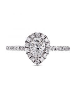 Platinum pear cut diamond halo engagement ring. 0.50cts