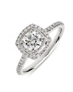 Platinum brilliant round cut double halo engagement ring with diamond shoulders. 0.45cts