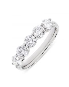 Platinum 5 stone brilliant round cut diamond eternity ring. 1.61cts