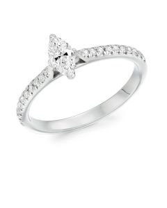 Platinum marquise cut diamond single stone engagement ring with diamond shoulders. 0.71cts