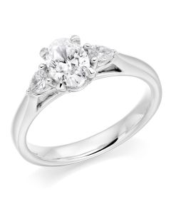 Platinum oval cut diamond trilogy engagement ring. 0.75cts