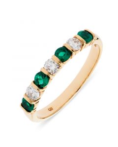 18ct yellow gold 7 stone emerald and diamond brilliant round cut eternity ring.