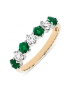 18ct yellow gold emerald and diamond brilliant round cut eternity ring.