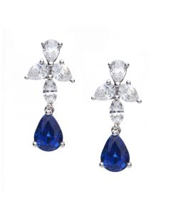 18ct white gold sapphire and diamond pear shape drop earrings. Sapphire 2.20cts, Diamond 1.10cts