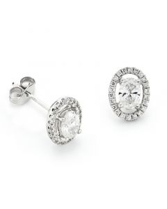 18ct oval cut diamond halo stud earrings. 0.66cts Centre, 0.17cts Surrounding Stones