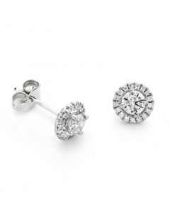 18ct white gold brilliant round cut diamond halo earrings. 0.76cts