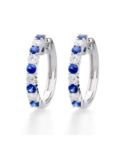 18ct white gold sapphire and diamond hoop earrings. Sapphires 1.11cts, Diamonds 0.76cts