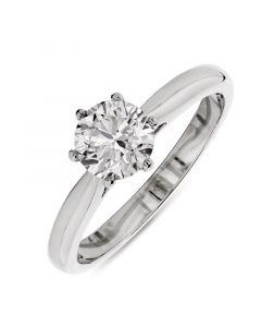 Platinum brilliant round cut diamond single stone engagement ring. 0.90cts