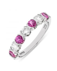 Platinum 7 stone pink sapphire and diamond eternity ring