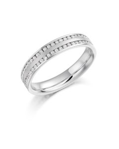 Platinum 4mm double row brilliant round cut diamond wedding ring. 0.56cts